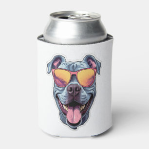 Rafraîchisseur Pour Canette Joyeux Pitbull bleu portant des lunettes de soleil