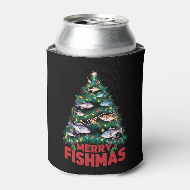 Rafraîchisseur Pour Canette Joyeux Poissons de Noël Lumières Poissons Pêche (Can devant)