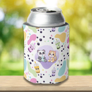Rafraîchisseur Pour Canette Kawaii Panda & Tiger Bubble Tea Kids Imprimé