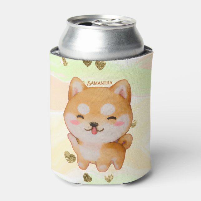 Rafraîchisseur Pour Canette Kawaii Smiling Cartoon Style Shiba Inu (Can devant)