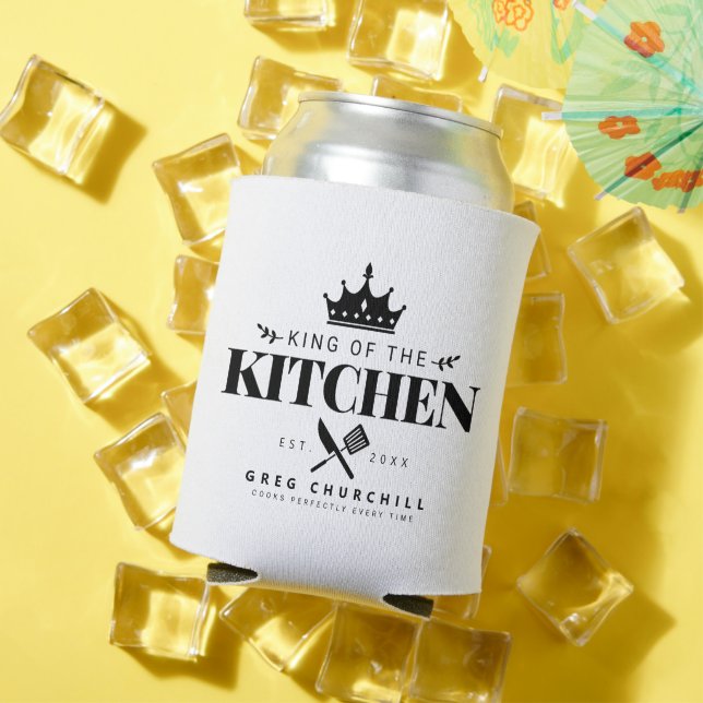 Rafraîchisseur Pour Canette King of the Kitchen Foodie Men Personnalisé Blanc (Été in situ)
