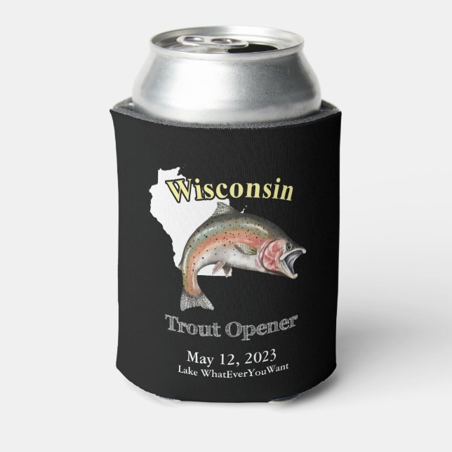 Rafraîchisseur Pour Canette Lac personnalisé/Date Wisconsin Trout Opener Dark (Can Dos)