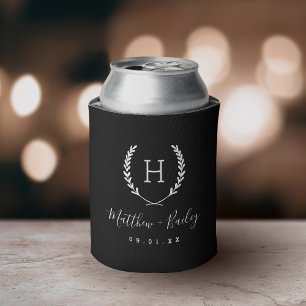 Rafraîchisseur Pour Canette Laurel Crest Mariage Monogramme Noir