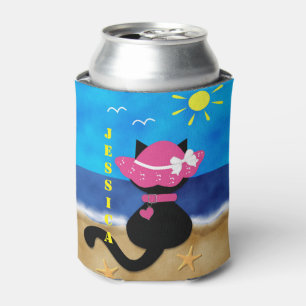 Rafraîchisseur Pour Canette Le capot mignon de rose de thème de plage de chat