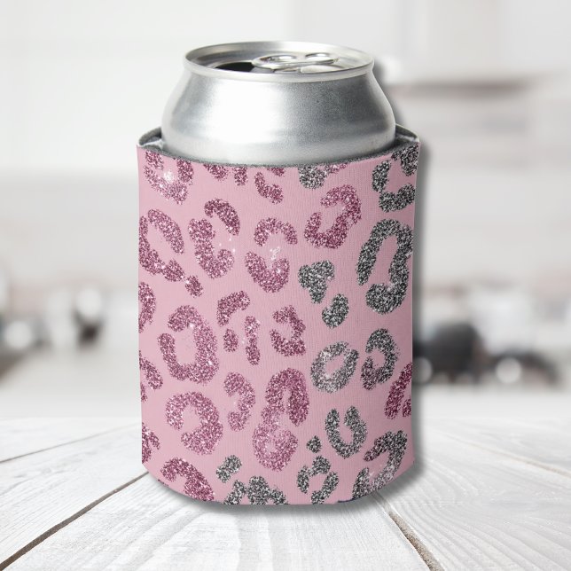 Rafraîchisseur Pour Canette Léopard Pailleté Rose Élégant sur Fond Or Rose (Créateur téléchargé)