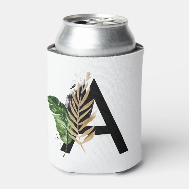 Rafraîchisseur Pour Canette LETTRE Feuille Tropicale Faux Gold Foil A Monogram (Can devant)