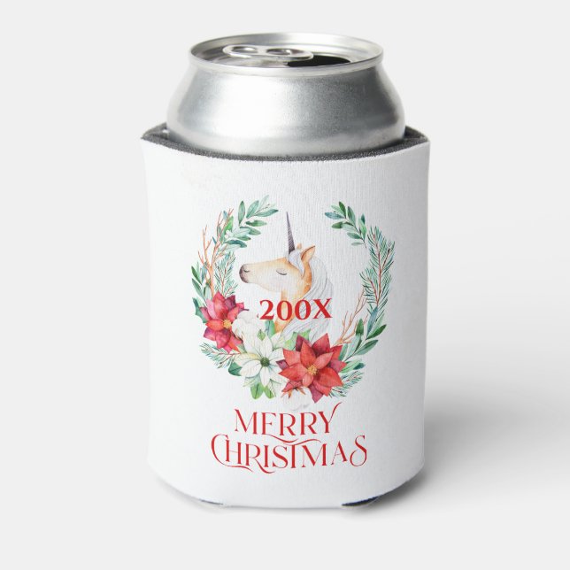 Rafraîchisseur Pour Canette licorne de Noël, couronne de poinsettia (Can Dos)
