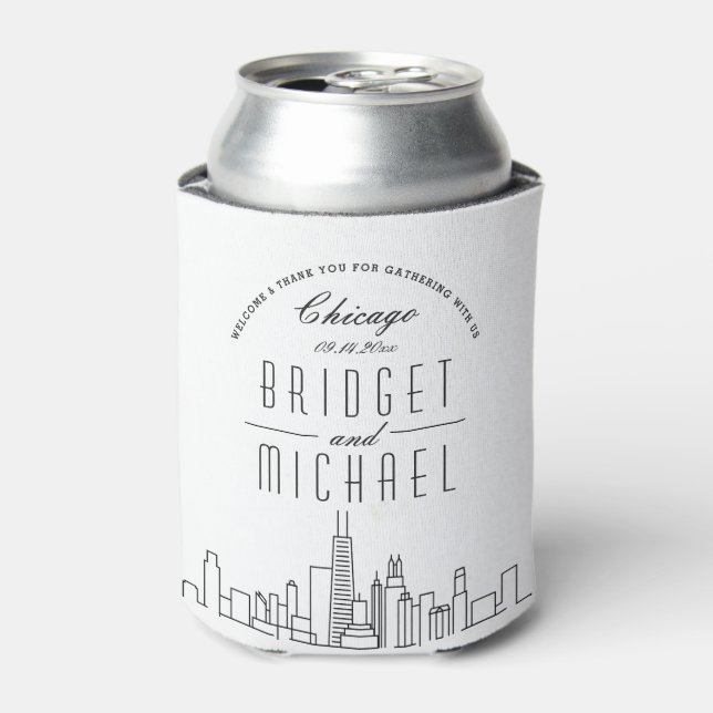 Rafraîchisseur Pour Canette Ligne Skyline stylisée Chicago | Mariage peut refr (Can devant)