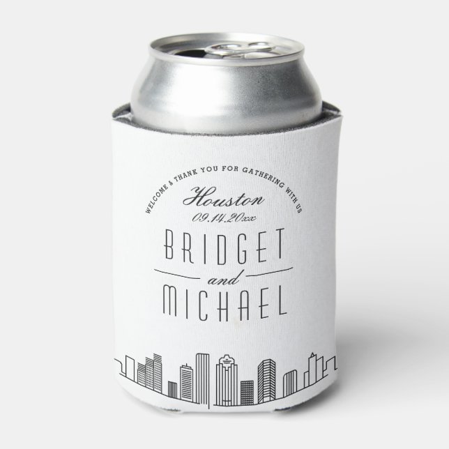 Rafraîchisseur Pour Canette Ligne Skyline stylisée de Houston | Mariage peut r (Can devant)