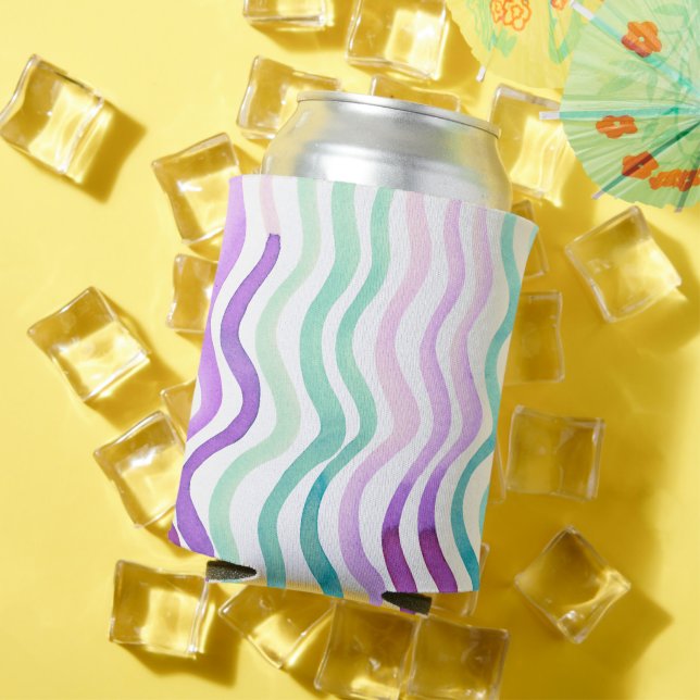 Rafraîchisseur Pour Canette Lignes d'aquarelles violettes et vertes (Été in situ)