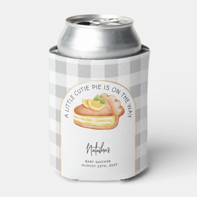 Rafraîchisseur Pour Canette Little Cutie Pie Grey En vichy Plaid Baby shower (Can devant)