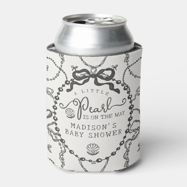 Rafraîchisseur Pour Canette Little Pearl Black Coquette Bow Baby shower Favori (Can devant)