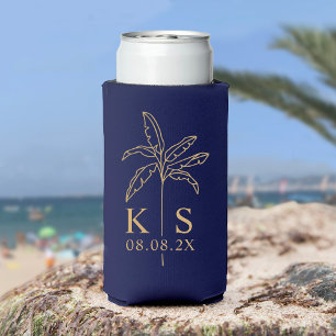 Rafraîchisseur Pour Canette Logo Mariage Monogramme Personnalisé Palm Tree Can