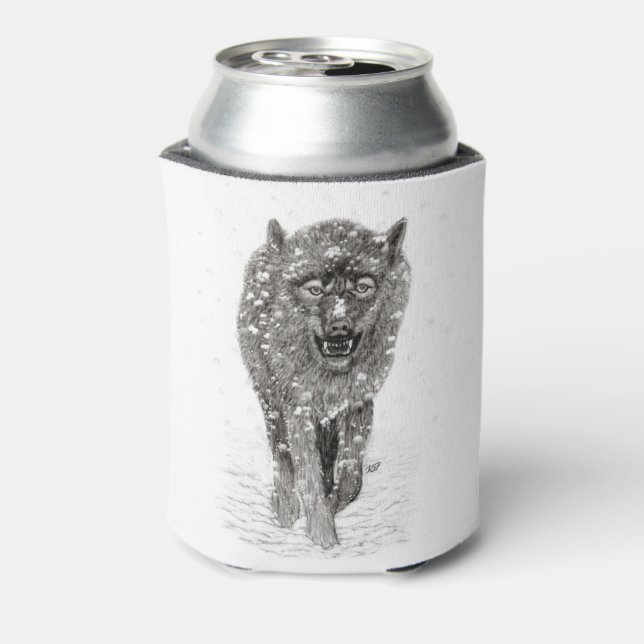 Rafraîchisseur Pour Canette Loup noir en colère dans la neige, hiver sauvage (Can Dos)