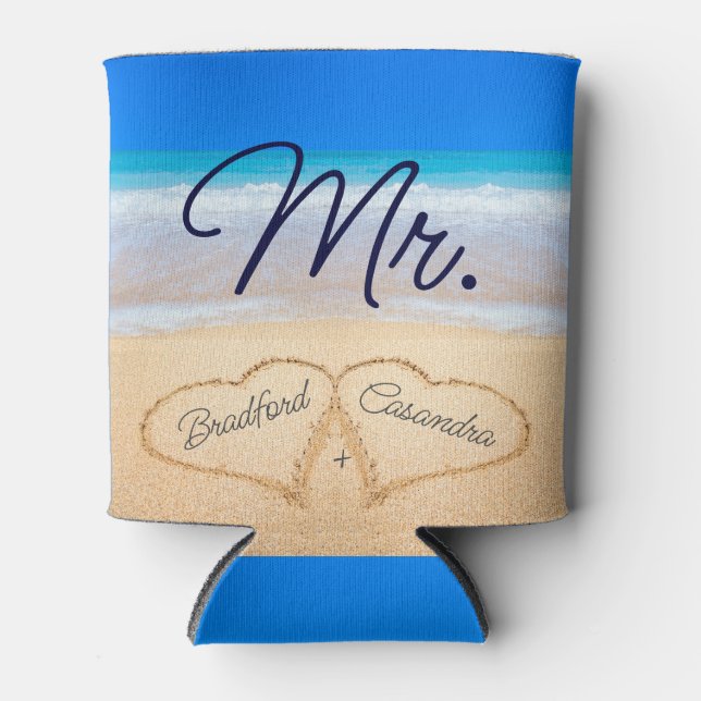 Rafraîchisseur Pour Canette M. Beach Coeurs de mariage dans le sable (Devant)