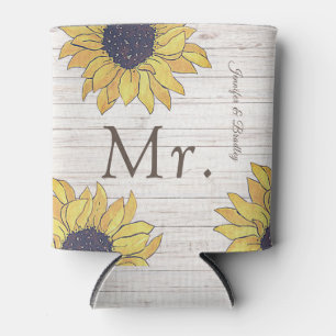 Rafraîchisseur Pour Canette M. Rustic White Wood Chic Yellow Sunflower