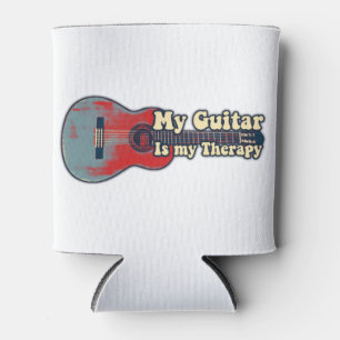 Rafraîchisseur Pour Canette Ma guitare est ma thérapie. rouge vintage et bleu