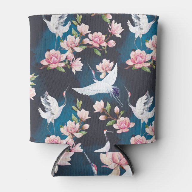 Rafraîchisseur Pour Canette Magnolia Grue Rouge : Aquarelle Japonaise. (Devant)