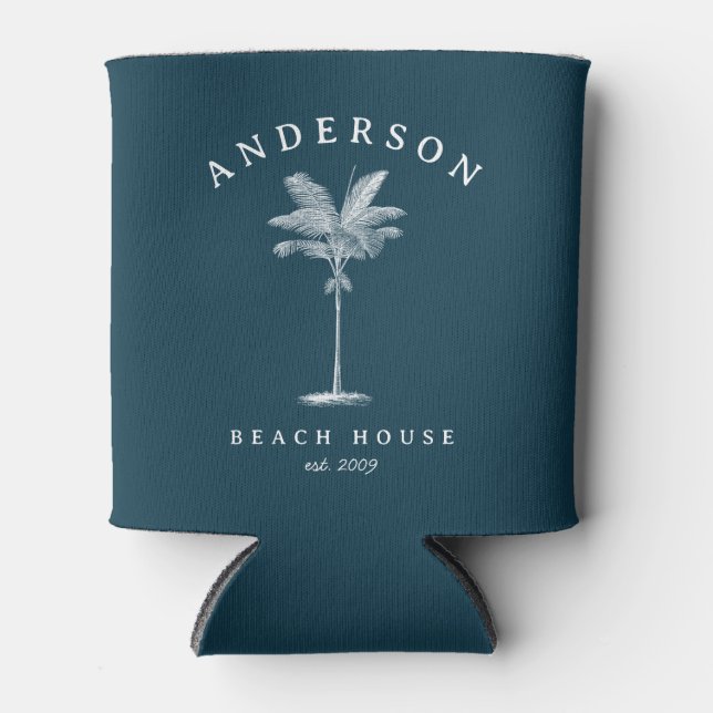Rafraîchisseur Pour Canette Maison de plage Marine Blue Simple Palm Tree (Devant)