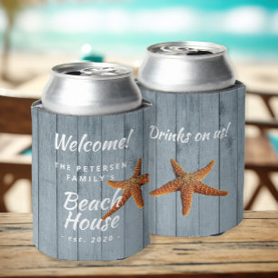 Rafraîchisseur Pour Canette Maison de plage nom de famille fête personnalisée