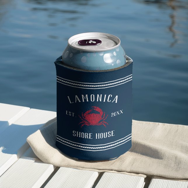 Rafraîchisseur Pour Canette Maison de Shore Personnalisée Marine & Red Rustic  (Créateur téléchargé)