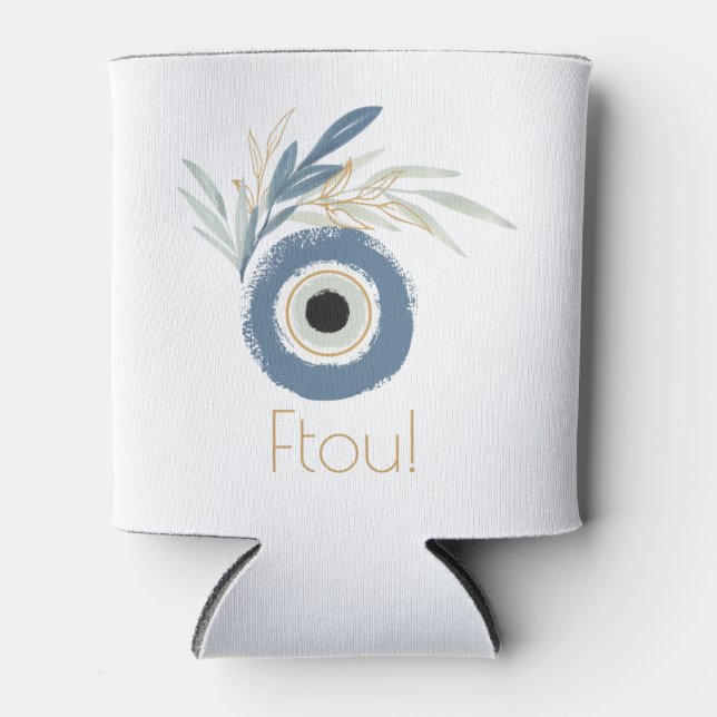 Rafraîchisseur Pour Canette Mal oeil bleu abstrait avec feuilles (Devant)