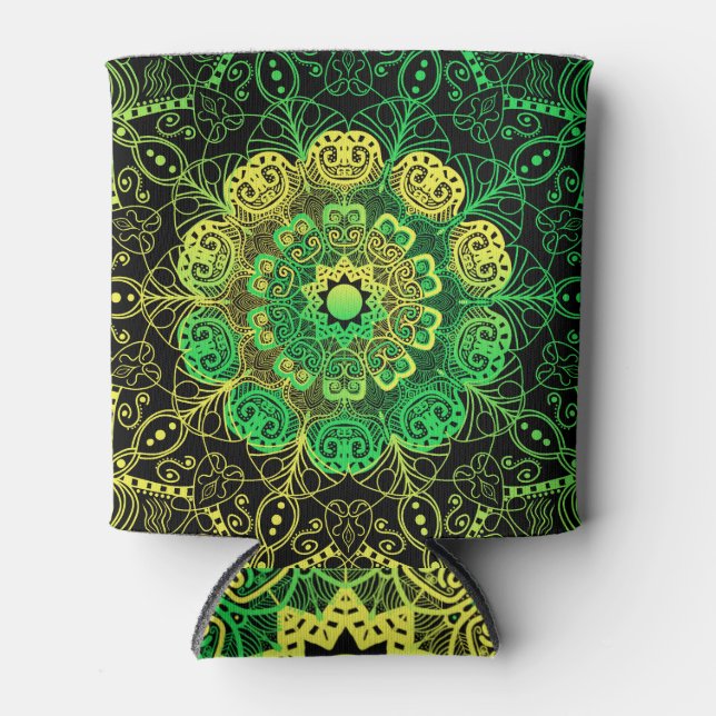Rafraîchisseur Pour Canette Mandala Art : Green Yellow Detail. (Devant)