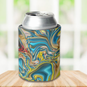 Rafraîchisseur Pour Canette marbre abstrait tourbillons jaune turquoise bleu t
