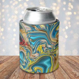 Rafraîchisseur Pour Canette marbre abstrait tourbillons jaune turquoise bleu t