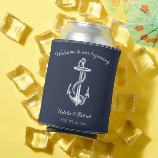 Rafraîchisseur Pour Canette Mariage à l'ancre nautique bleu marine