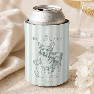 Rafraîchisseur Pour Canette Mariage au Champagne Corgi Rayure Vert Sauge