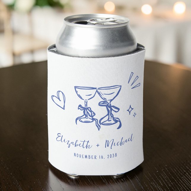 Rafraîchisseur Pour Canette Mariage Bleu Romantique aux Traits Fantaisistes (Whimsical Hand Drawn Romantic Blue Wedding Can Cooler)