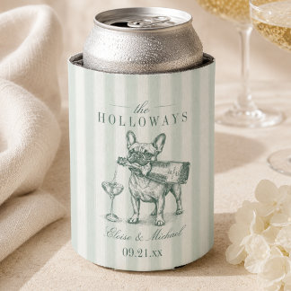 Rafraîchisseur Pour Canette Mariage Champagne Bulldog Français Rayé Vert Sauge