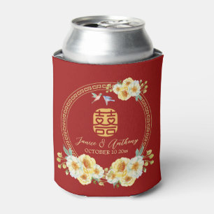 Rafraîchisseur Pour Canette Mariage chinois cadre rouge floral oiseau élégant