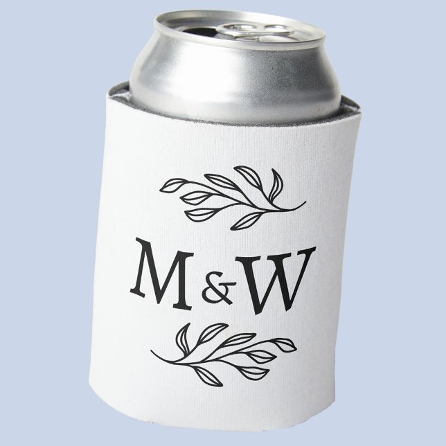 Rafraîchisseur Pour Canette Mariage Couple Monogramme Élégant Botanique (Modern wedding couple monogram initials can cooler)