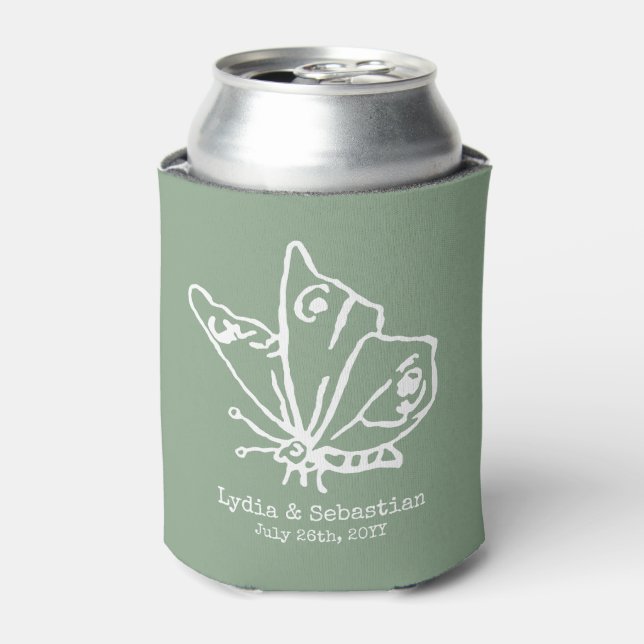 Rafraîchisseur Pour Canette Mariage Couple Nom personnalisé Papillon | Sage (Can devant)