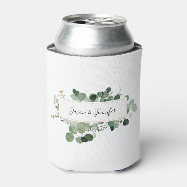 Rafraîchisseur Pour Canette Mariage Couple Personnalisé Noms Verdure Élégant (Can devant)