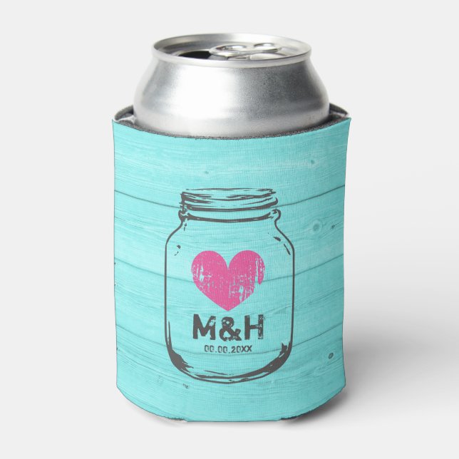 Rafraîchisseur Pour Canette Mariage de bocal en bois turquoise personnalisé pe (Can devant)