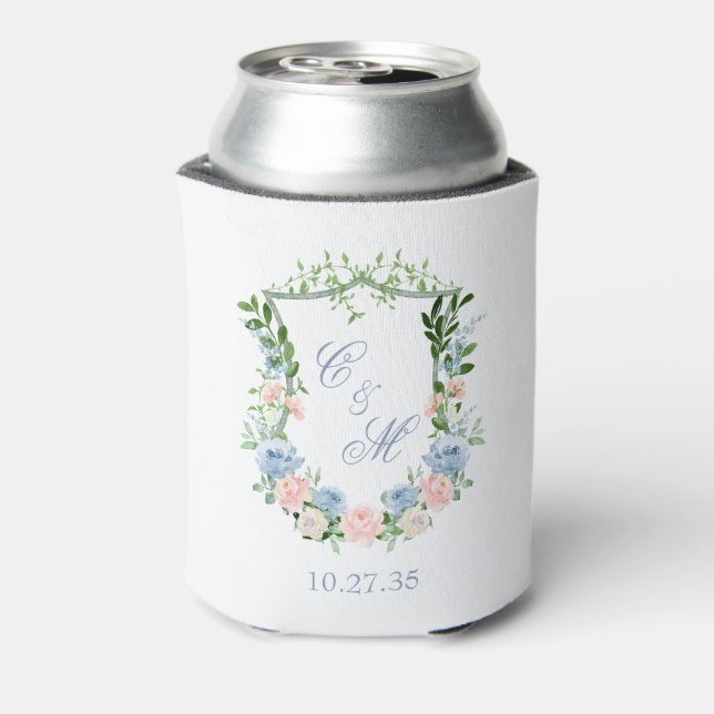 Rafraîchisseur Pour Canette Mariage de crête florale bleu poussiéreux (Can Dos)