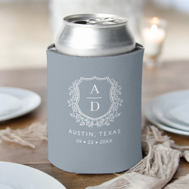 Rafraîchisseur Pour Canette Mariage de la crête de monogramme bleu poussiéreux (Créateur téléchargé)