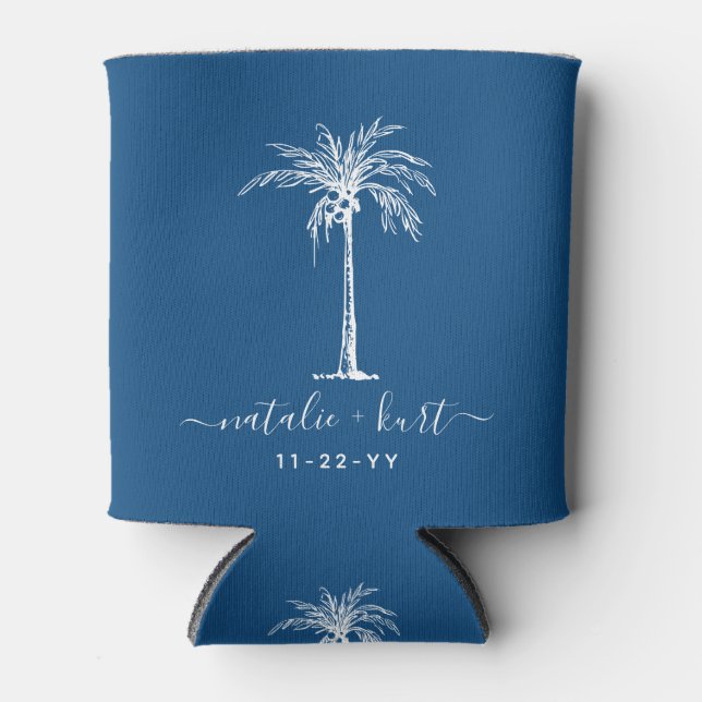 Rafraîchisseur Pour Canette Mariage de mariée Bleu blanc Palm Arbre personnali (Devant)