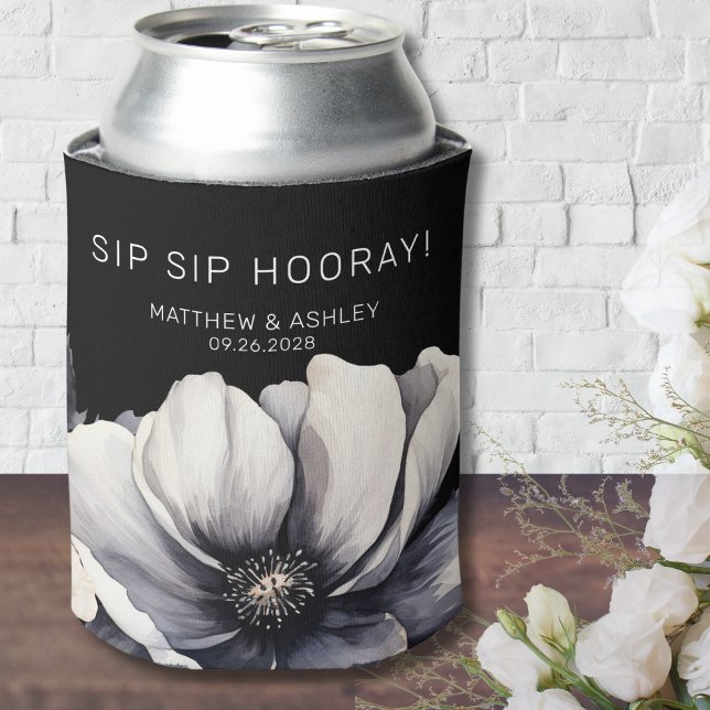 Rafraîchisseur Pour Canette Mariage floral noir moderne Favoriser (Modern Black Floral Wedding Favor Can Cooler)