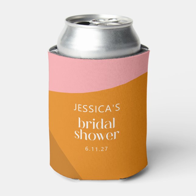 Rafraîchisseur Pour Canette Mariage Moderne Géométrique Rose Orange (Can devant)