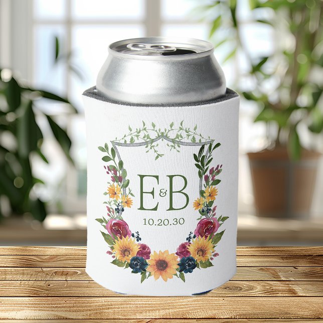 Rafraîchisseur Pour Canette Mariage Monogramme de tournesols (Créateur téléchargé)