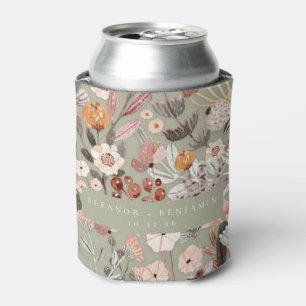 Rafraîchisseur Pour Canette Mariage personnalisé Bohème Floral Taupe Vert Saug