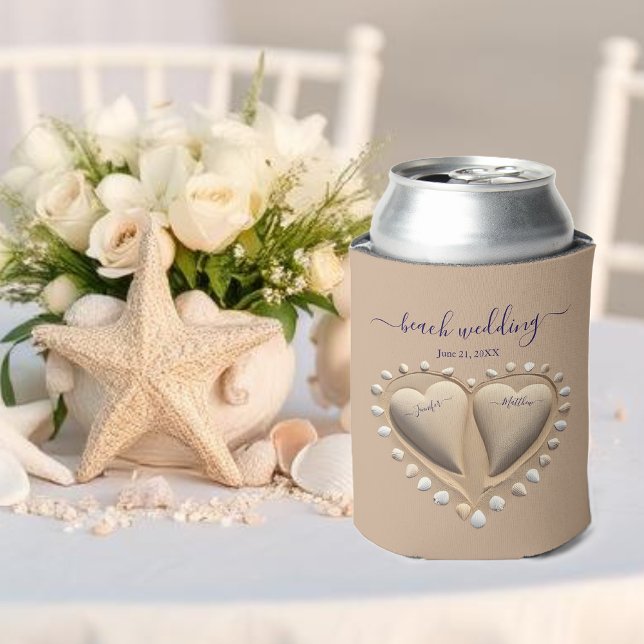Rafraîchisseur Pour Canette Mariage plage Coeurs de sable (Beach Wedding Sand Hearts Can Cooler Wedding Favors)