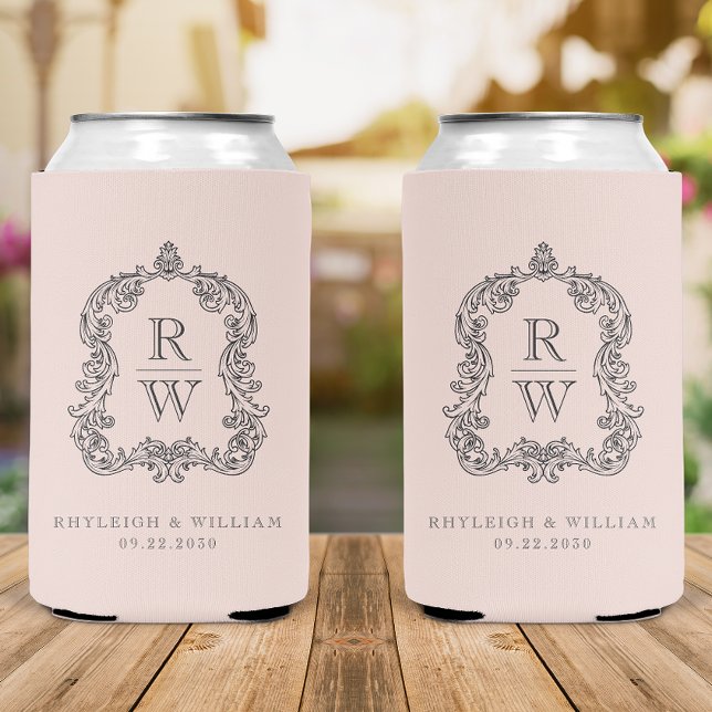 Rafraîchisseur Pour Canette Mariage rose pâle Monogramme Crest (Créateur téléchargé)