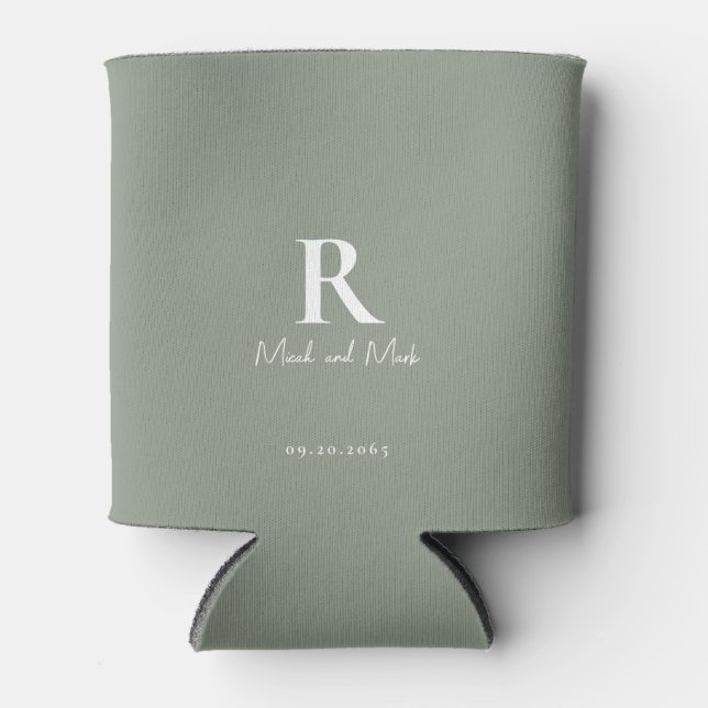 Rafraîchisseur Pour Canette Mariage Sage & White Monogram et Couple Names (Devant)