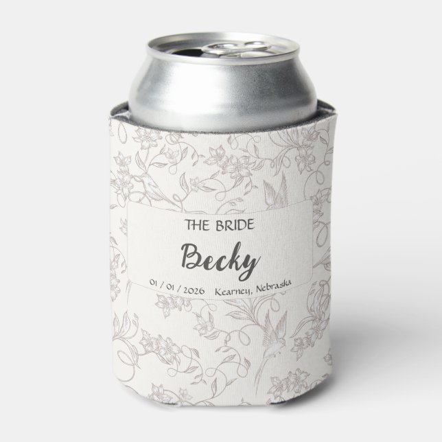 Rafraîchisseur Pour Canette Mariée sur motif floral blanc Cortège de mariage (Can devant)