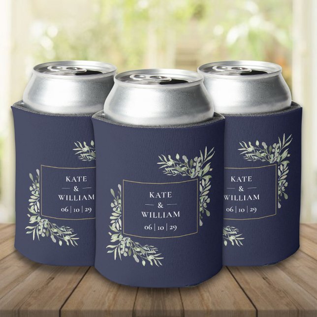 Rafraîchisseur Pour Canette Marine Bleu Mariage Verdure Le feuillage peut refr (Navy Blue Wedding Greenery Foliage Can Cooler)
